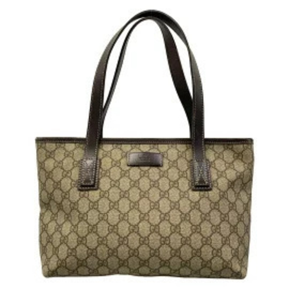 Gucci GG Plus Supreme Shoulder Bag Dark Brown x Beige Cream Leather